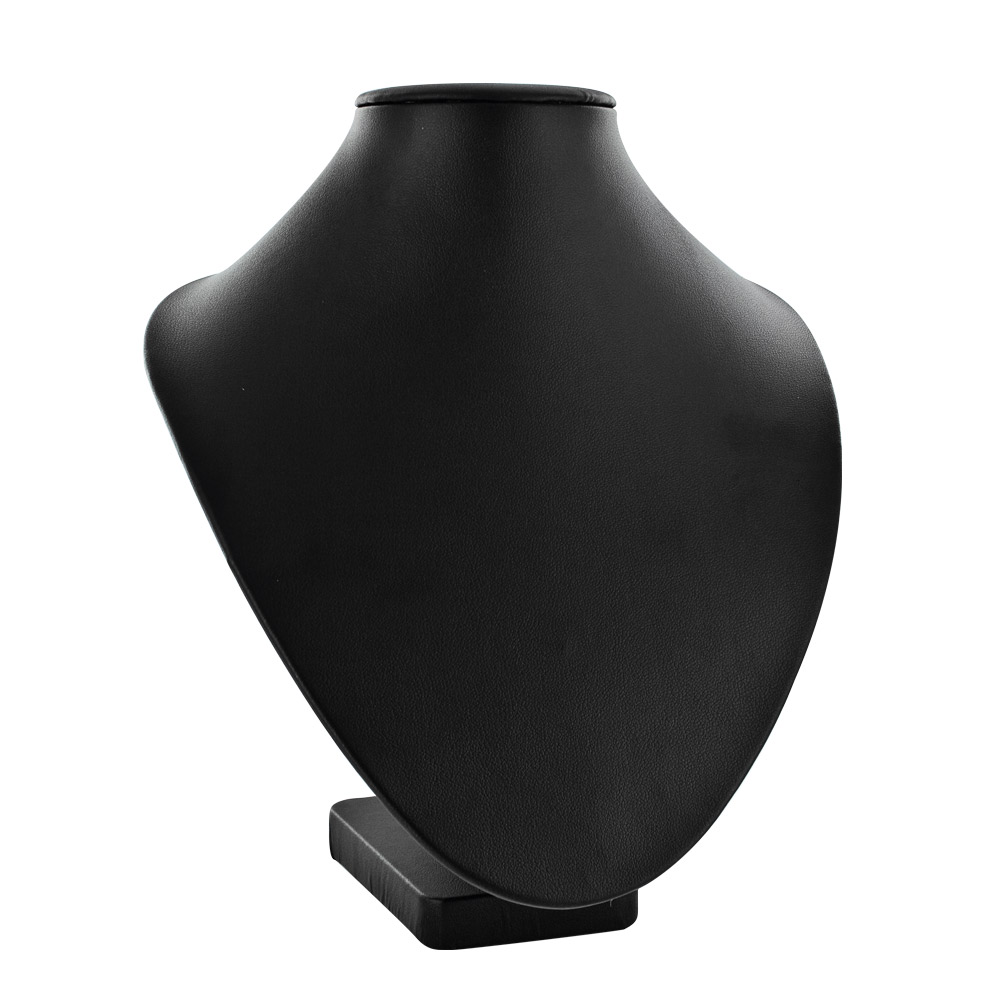 Round black smooth finish man-made leatherette display bust 21 cm