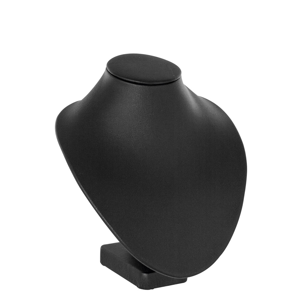 Round black smooth finish man-made leatherette display bust 15 cm