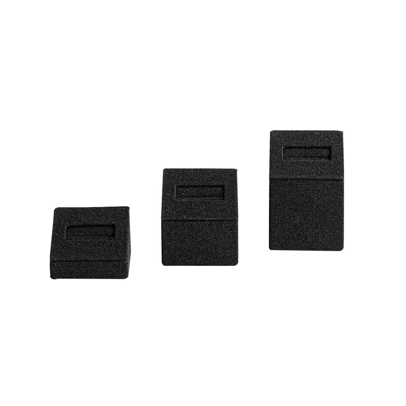 Set of 3 square ring display pads in black linen and cotton fabric H 2.5 - 4 - 5.5cm
