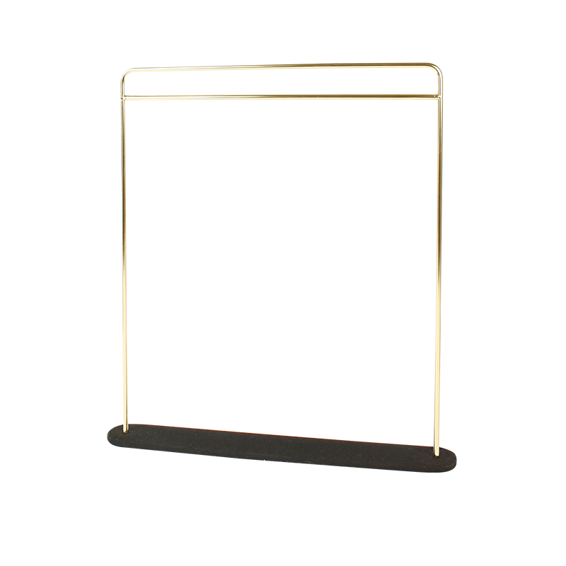 Shiny gold-coloured metal chain and necklace display with black granite finish base, 35.5 cm tall