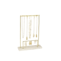 Gold-coloured metal and marble display for necklaces/earrings H 34cm - 14 hooks, 5 pairs of earrings