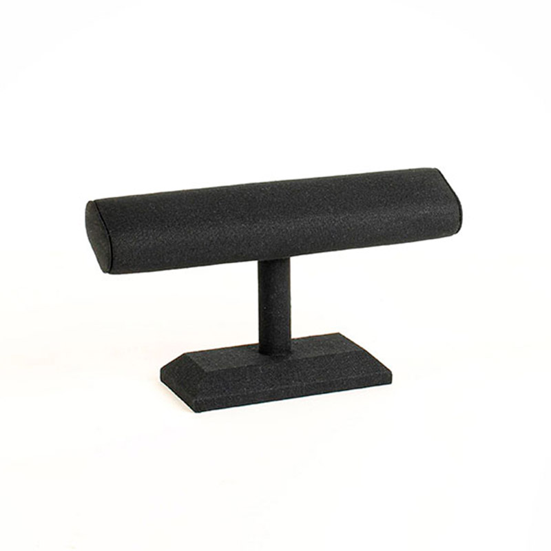 Slanting bracelet display stand with foot in black linen and cotton mix