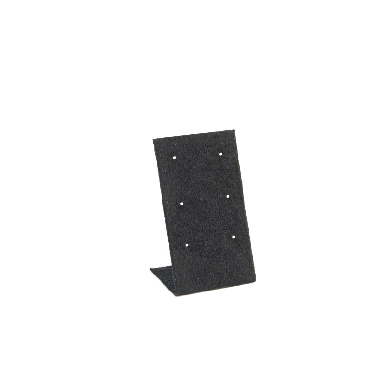 Black display stand for 3 pairs of stud earrings, covered in man-made suedette