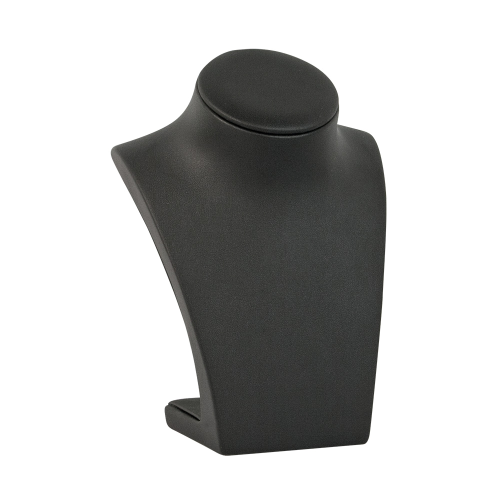 Black man-made, smooth-finish leatherette display bust, 18 cm