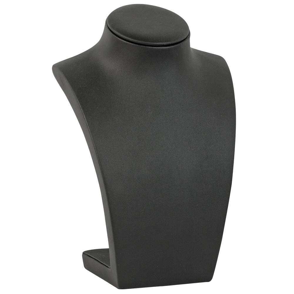 Black, smooth finish man-made leatherette display bust, 25 cm