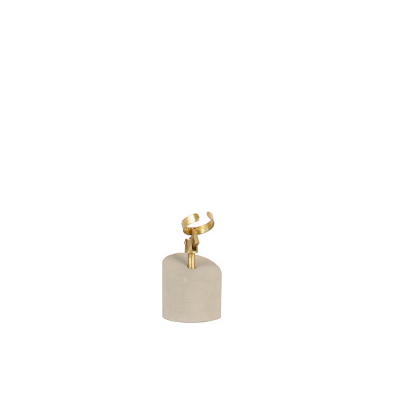 Concrete ring display, sloping top and articulated matt finish gold metal ring holder, 3.6 cm tall