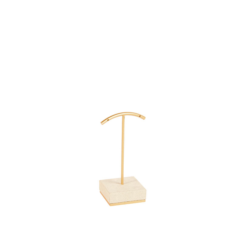 Display for 1 pair of earrings in cream man-made suedette with gold-coloured metal post H 11cm