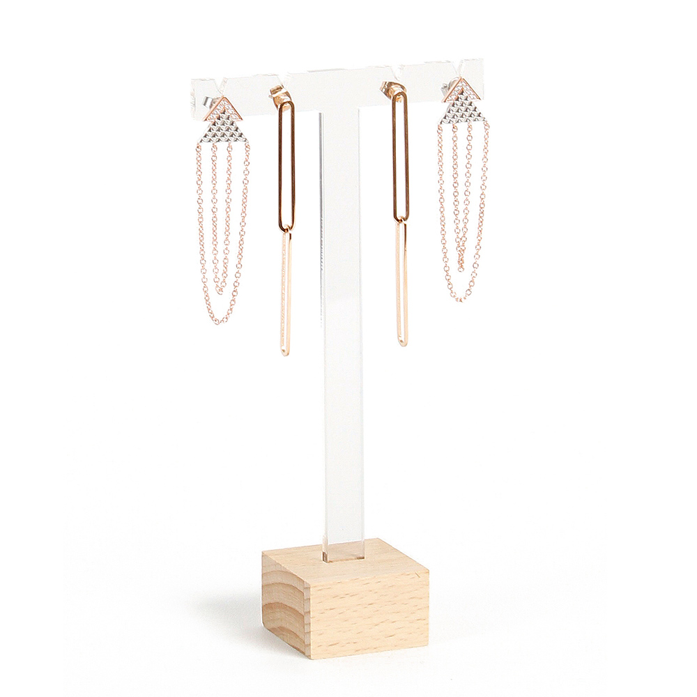Display stand for 2 pairs of earrings in wood and PMMA H 13.5cm