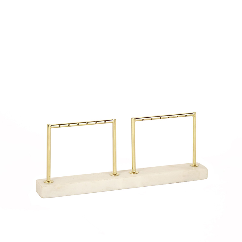 Gold-coloured metal and marble display with 2 arches for 6 pairs of earrings H 9cm