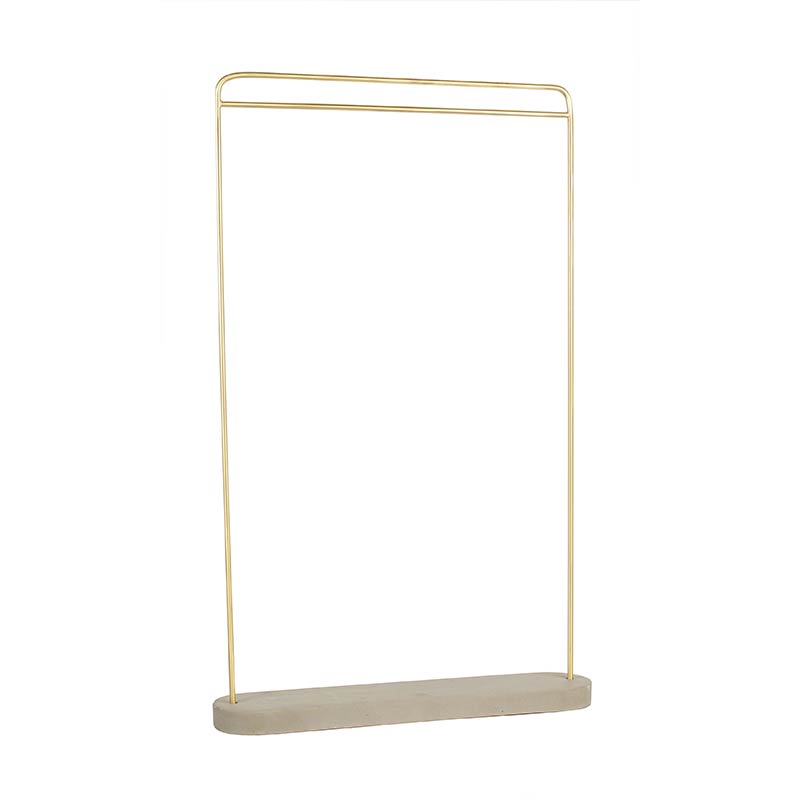 Gold-coloured metal necklace and chain display stand with concrete base 50 cm tall