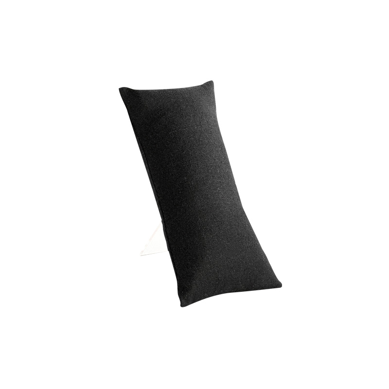 Long display pillow in black linen and cotton fabric