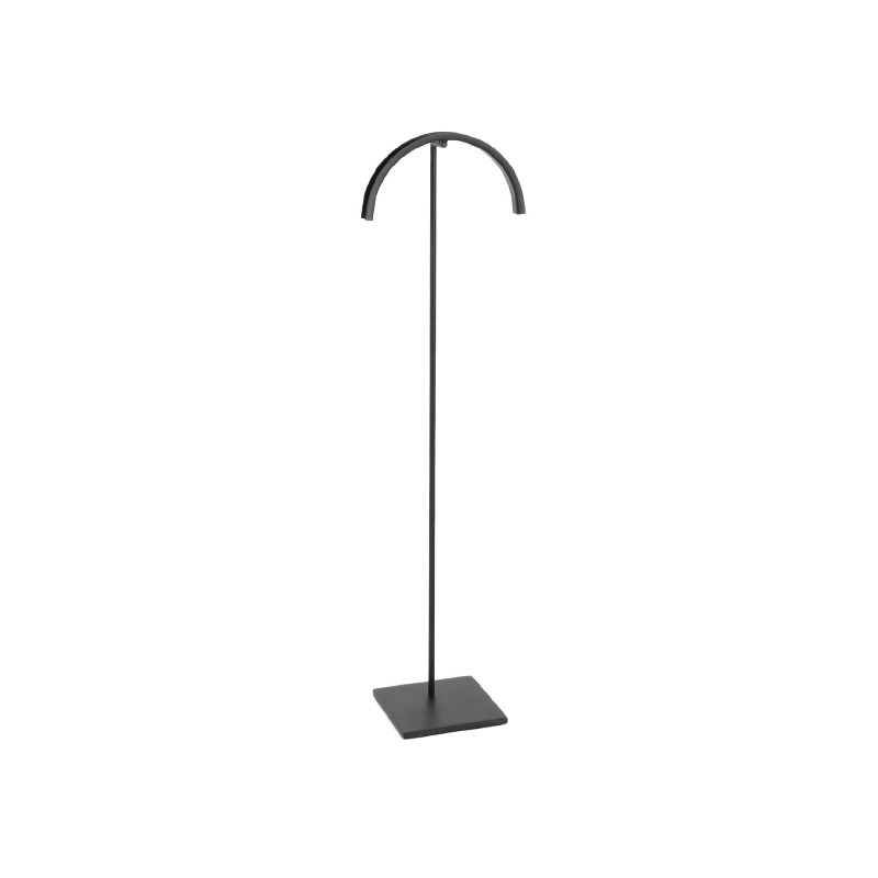 Matt black metal curved necklace display stand with square metal base, 43 cm
