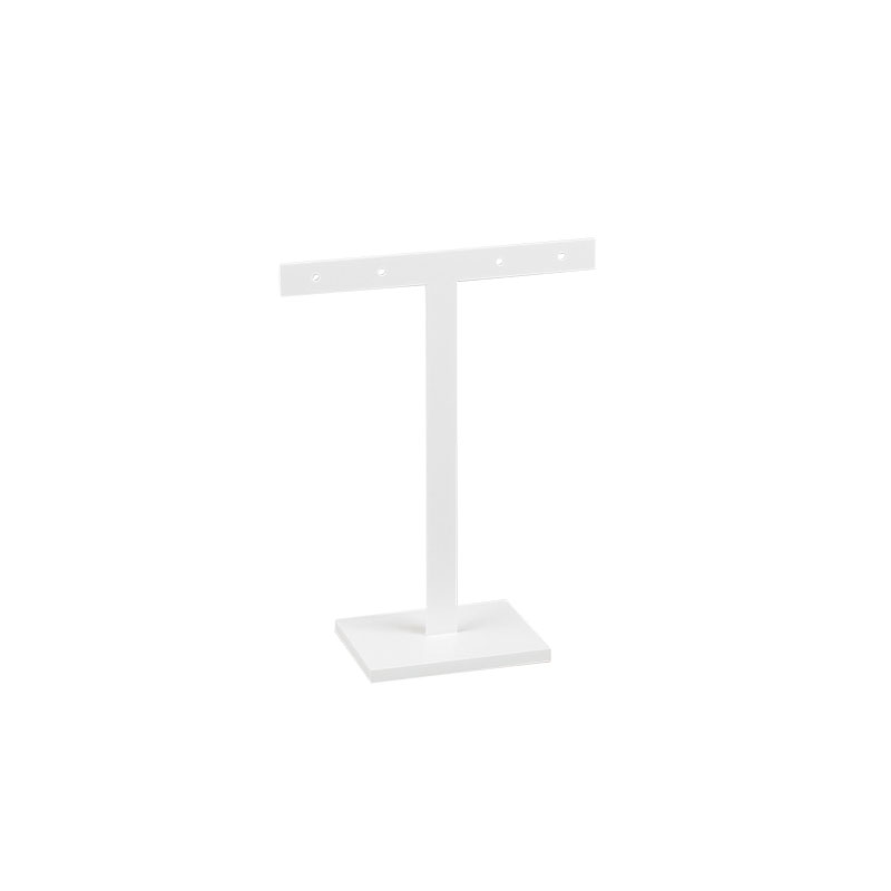 Matt white acrylic T-shaped display stand for 2 pairs of earrings 12cm tall