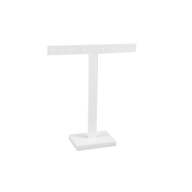 Matt white acrylic T-shaped display stand for 4 pairs of earrings 16cm tall
