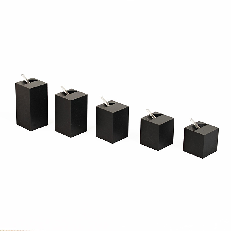 Set of 5 matt black plexiglass square ring stands, with rod - H 2 - 2.5 - 3 - 3.5 - 4cm
