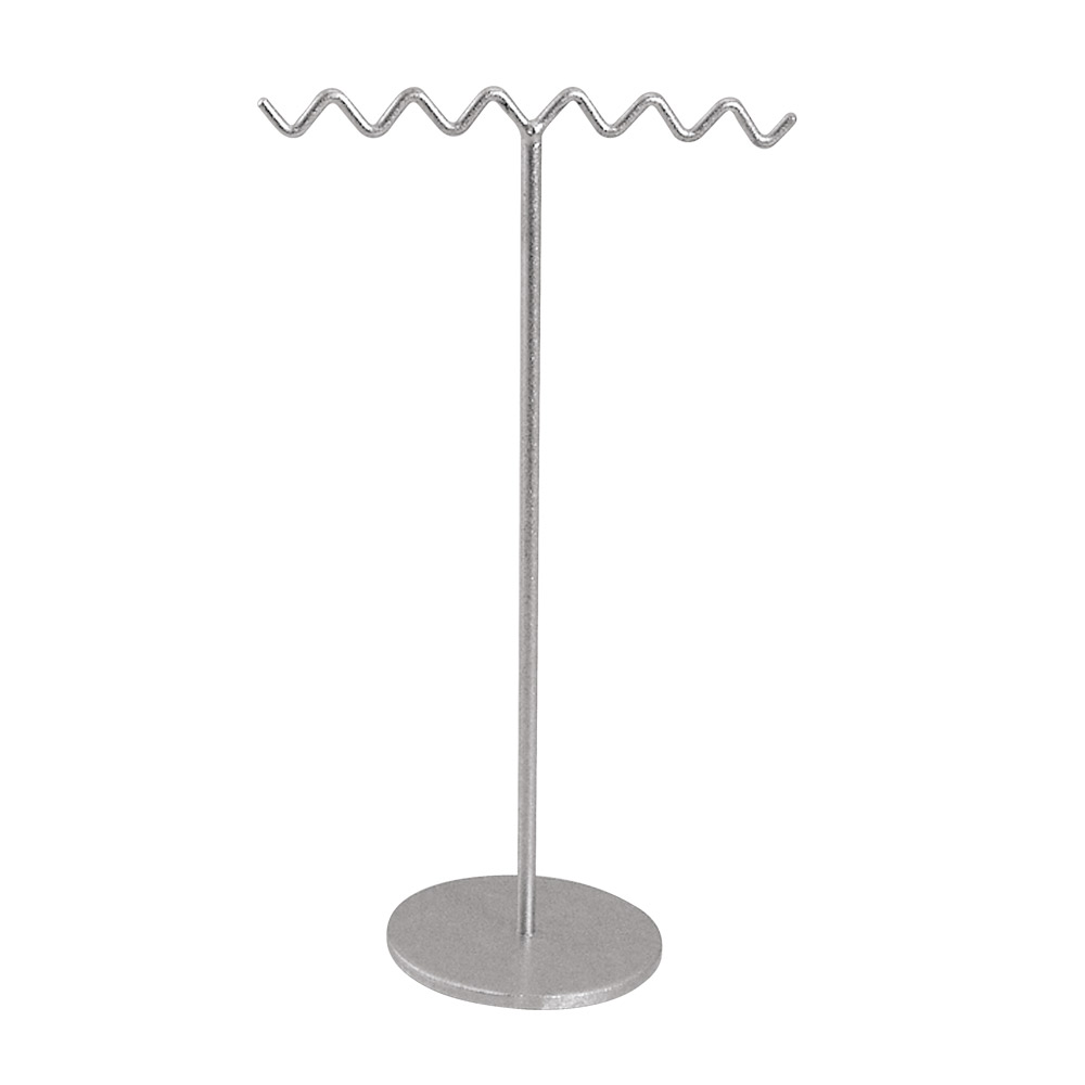 Silver coloured metal T-shaped wavy earring stand