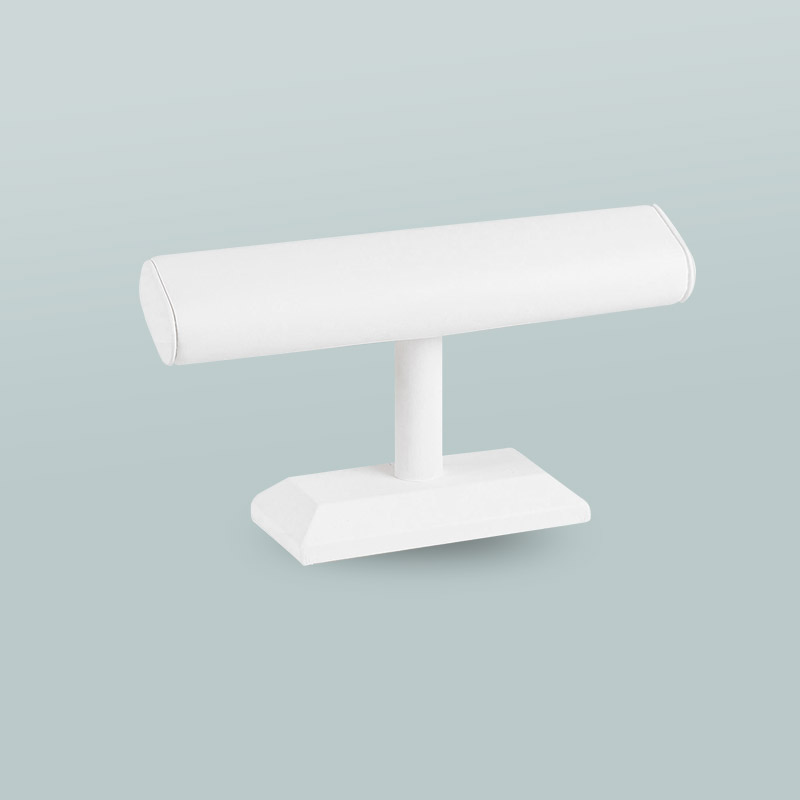 Slanting bracelet display stand with foot in smooth finish white leatherette