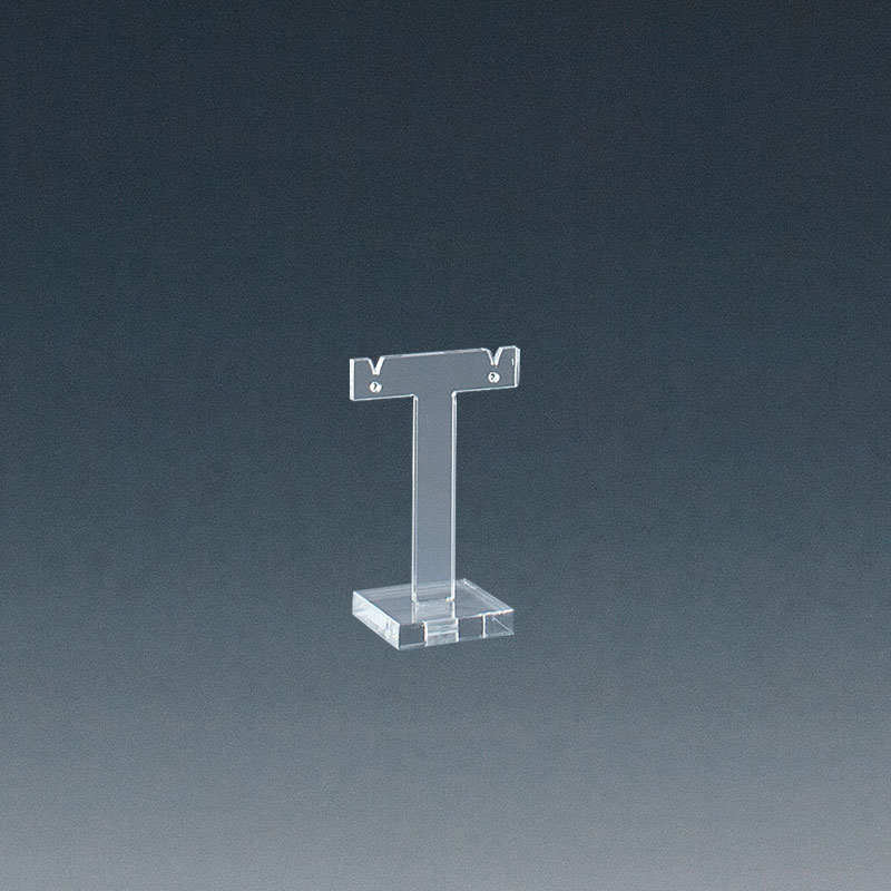 Small clear PMMA T-shaped display for one pair of earrings