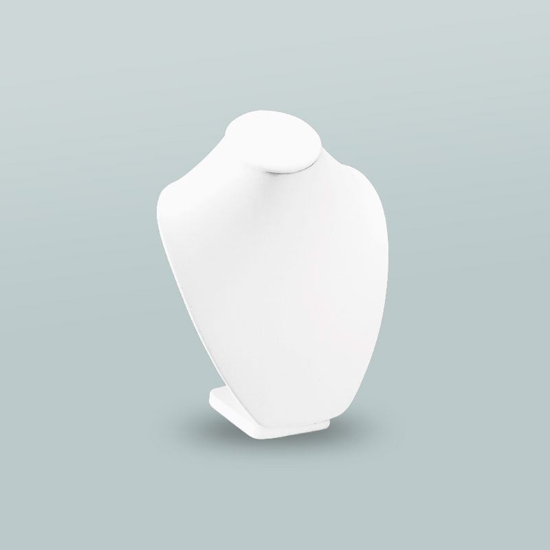 Smooth finish white man-made leatherette rounded display bust 21 cm