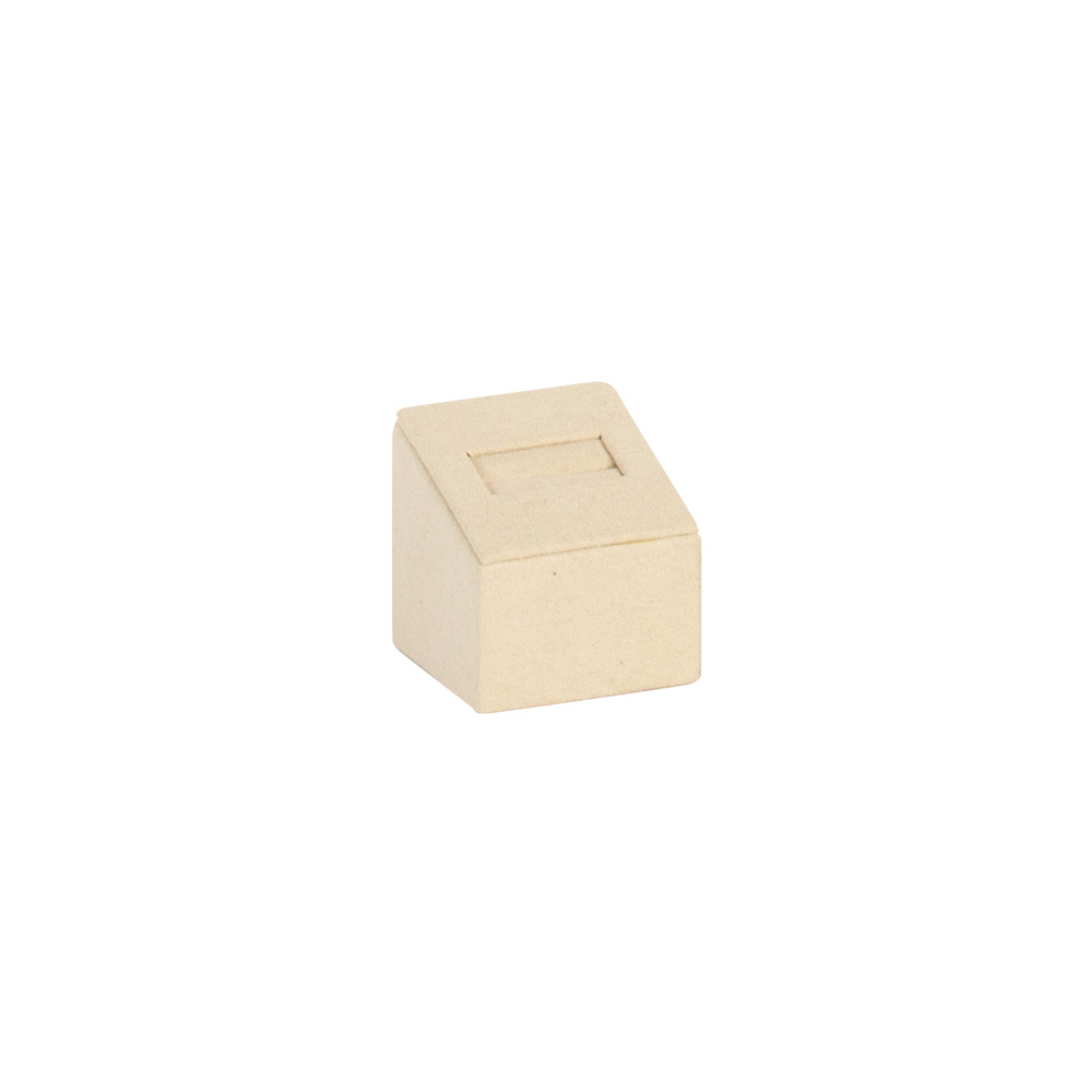 Square based ring holder with slot covered in cream coloured suedette 4.2cm tall
