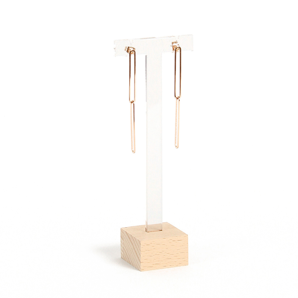 T-shaped earring display stand in wood and PMMA H 13.5cm