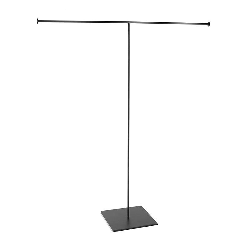 Tall matt black metal necklace display stand with square metal base, 55 x 49 cm