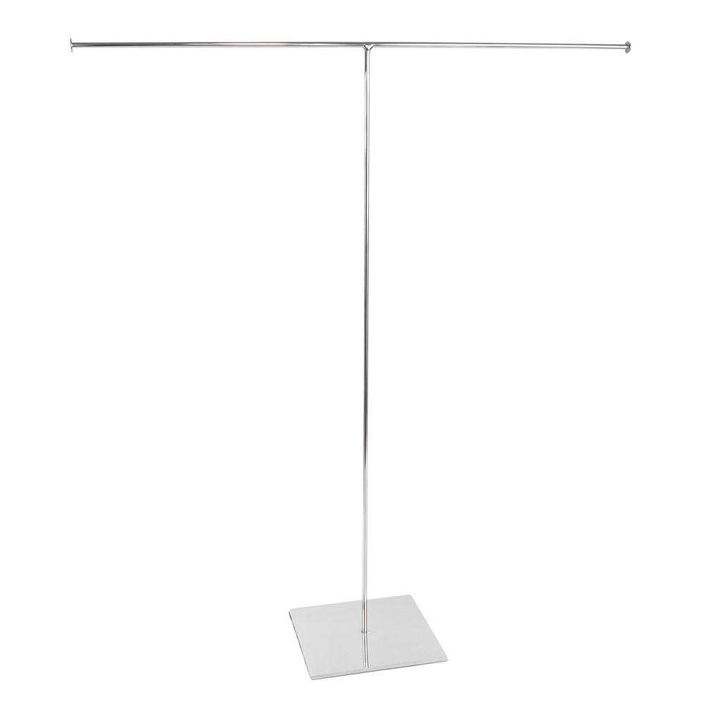 Tall silver coloured T-shaped metal display stand for necklaces, bracelets and chains