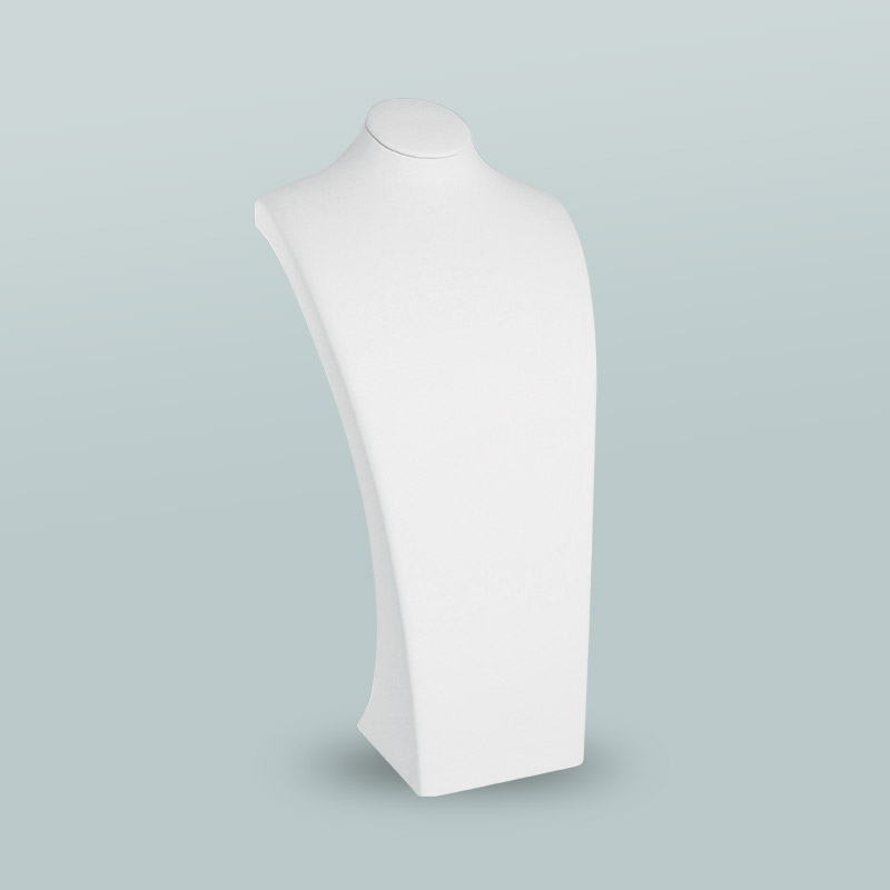 Tall white man-made, smooth finish leatherette display bust, 40 cm