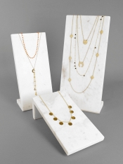 Flat white marble necklace, chain or bracelet display, 11.5 x 22cm