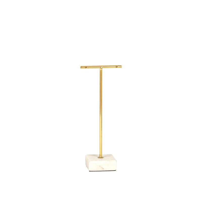 Display for 1 pair of earrings in gold-coloured metal with white marble base H 10.5cm