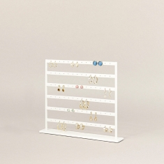 Matt white metal display for 24 pairs of earrings, 11 cm tall