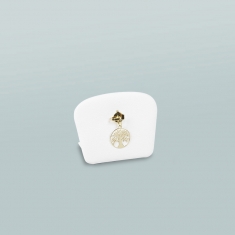 Gold-coloured hook display for pendant with smooth white synthetic fabric covering