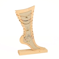 Natural beech wood and linen display for ankle chains, 32cm tall