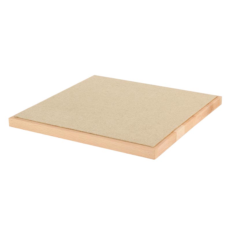 Small square display platform in beech wood and natural linen, 13 x 13 cm