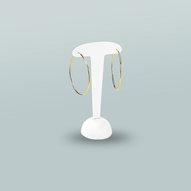 White T-shaped leatherette display stand for earrings 12 cm