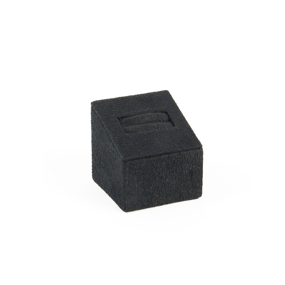 Square based ring holder covered in black man-made suedette with slot - h. 4cm
