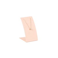 Powder pink curved display for earrings/chain-pendants in man-made suedette 8.5 cm