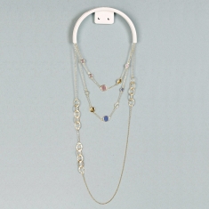 Wall-mounted necklace display in matt white painted metal, 12 x 5.5 cm