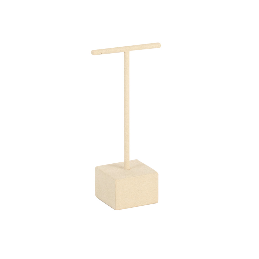 T-shaped earring display in cream coloured suedette finish, 13.5cm tall
