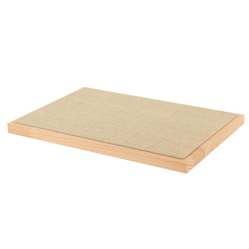 Small square display platform in beech wood and natural linen, 13 x 13 cm