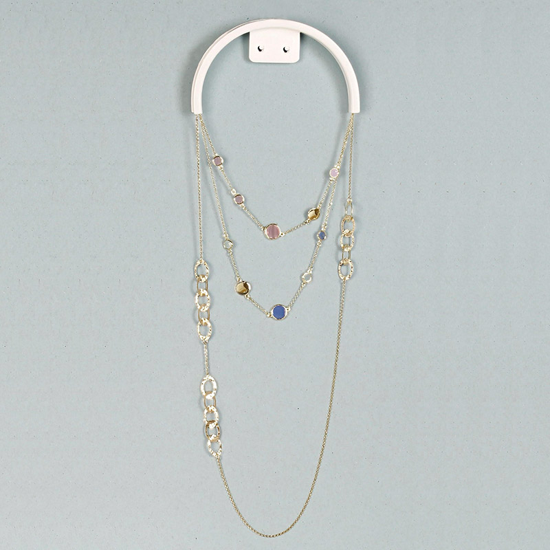 Wall-mounted necklace display in matt white painted metal, 12 x 5.5 cm