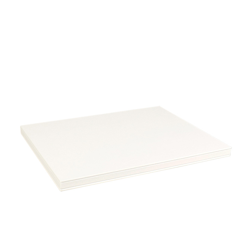 White smooth finish man-made leatherette display platform 38 x 30 x 2 cm