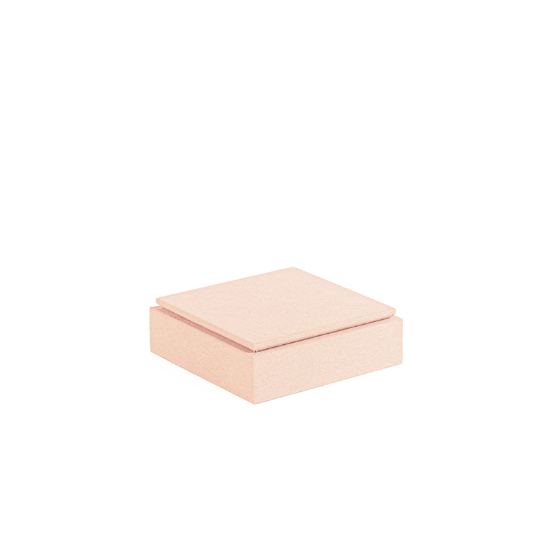 Display stand in powder pink synthetic suede, 10 x 10 x 3.2cm