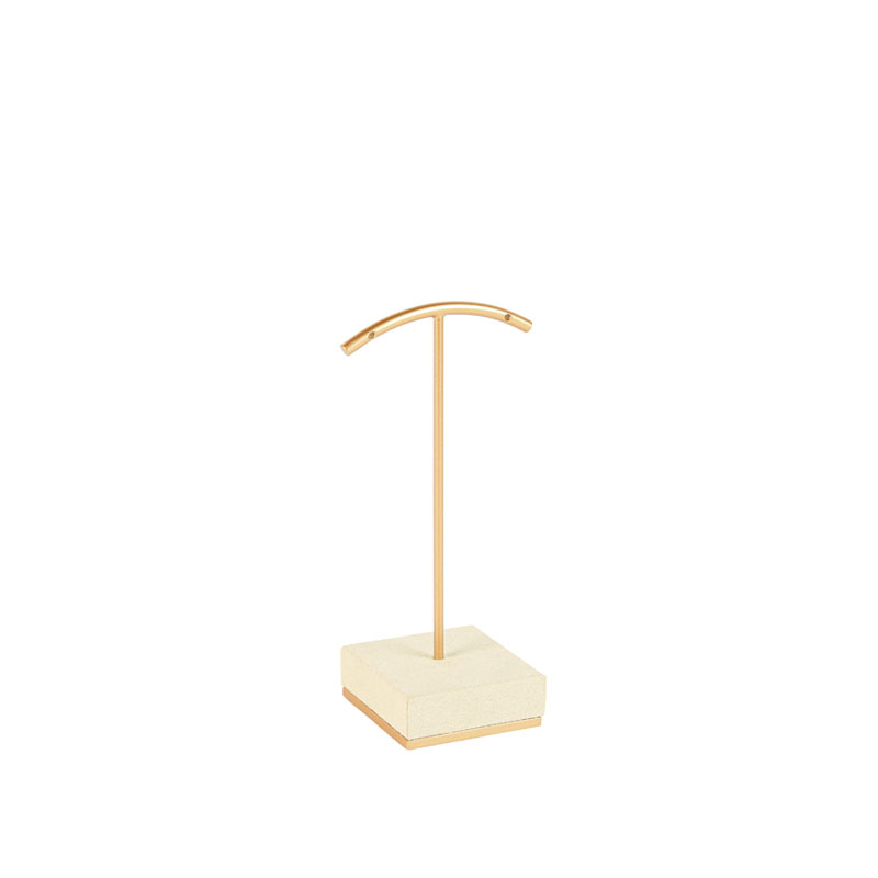 Display for 1 pair of earrings in cream man-made suedette with gold-coloured metal post H 13cm