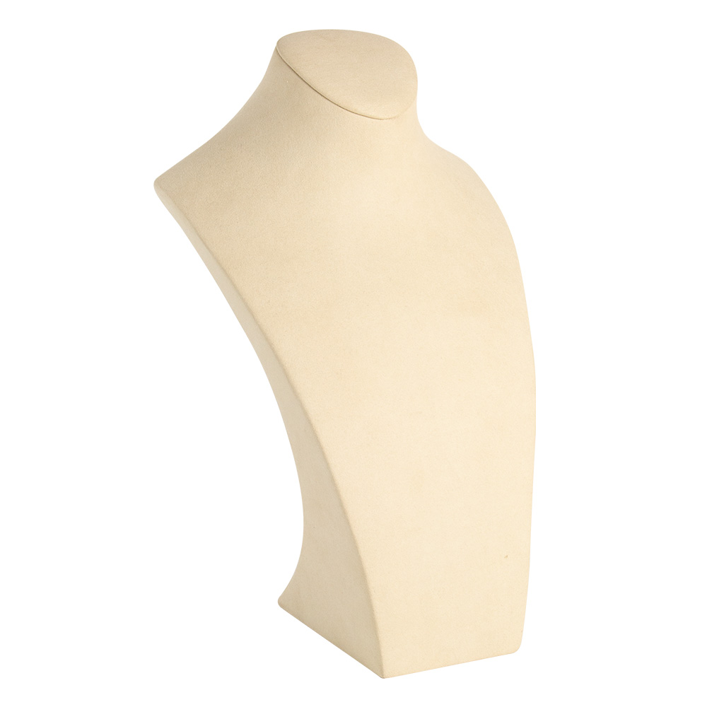 Tall display bust in cream coloured suedette fabric, 35cm