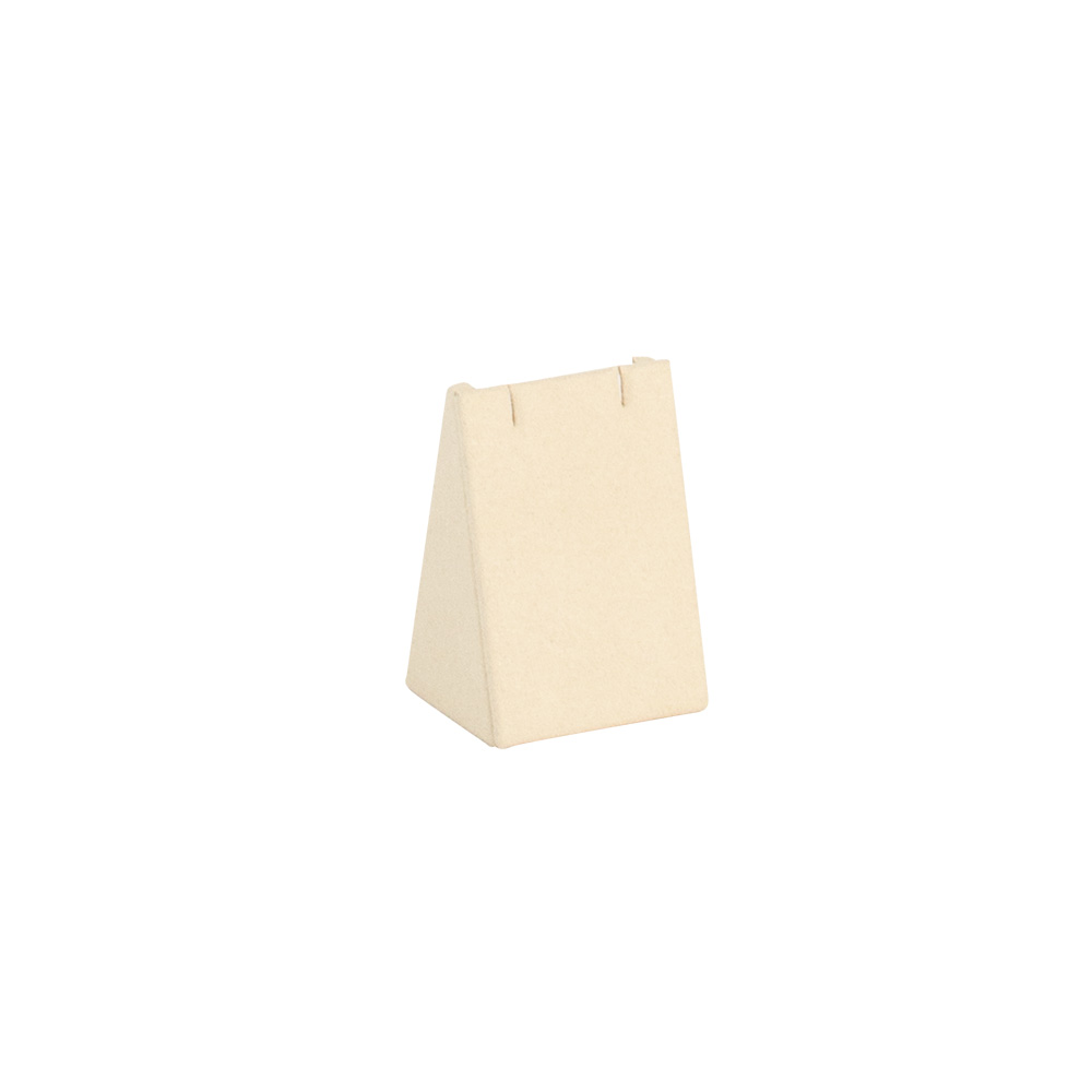 Triangular display stand with slots for 1 pair of earrings, cream suedette finish, 3.5x3.8x5.5cm