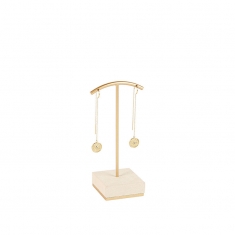 Display for 1 pair of earrings in cream man-made suedette with gold-coloured metal post H 13cm