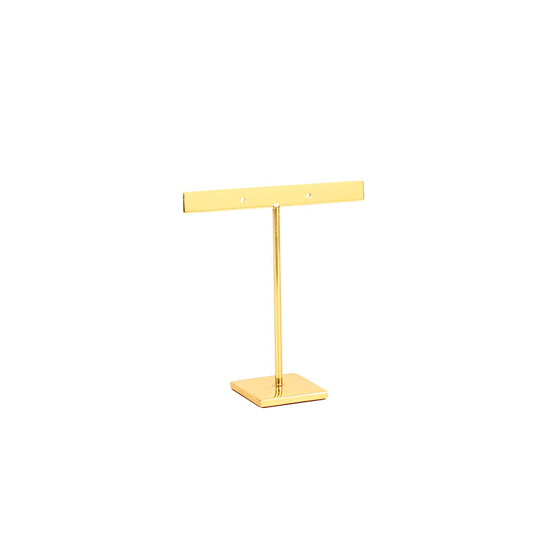 Flat T-shaped gold-coloured display stand for 1 pair of earrings 11 cm H