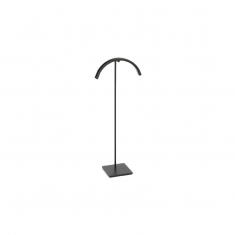 Matt black metal curved necklace display stand on square metal base, 28 cm