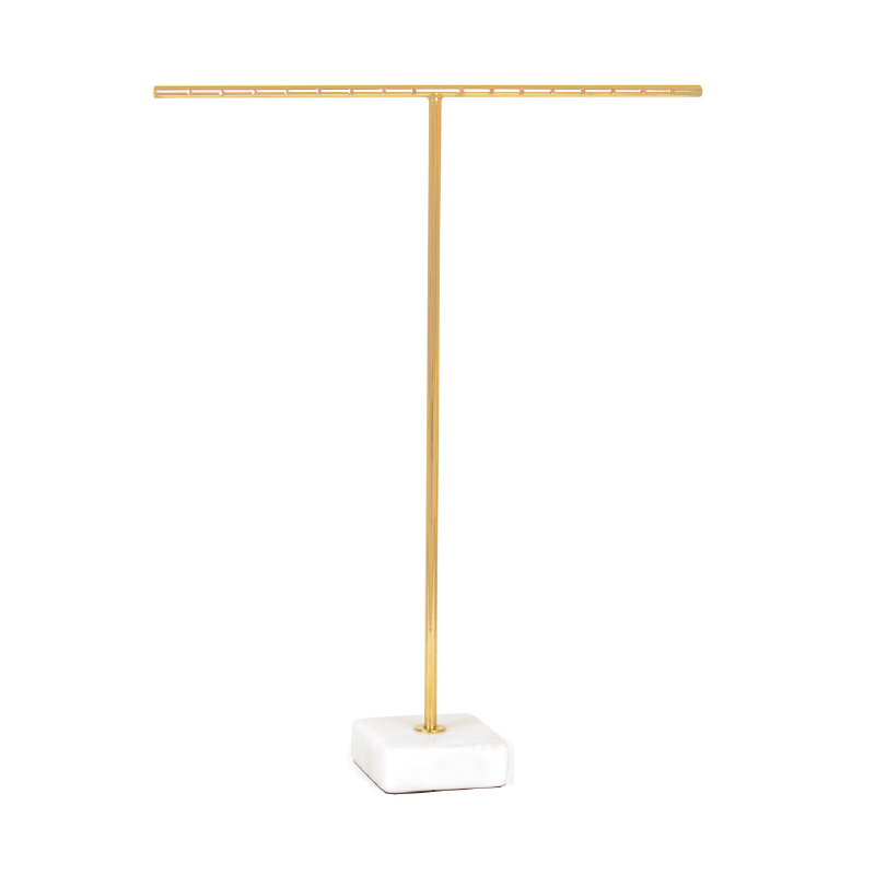 Tall metal T-shaped earring display stand with marble base for 8 pairs